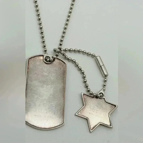 🔥FINAL BEST PRICE 🔥 Gucci Silver Dog Tag pendant with a Gucci Star Pendant - Picture 5 of 13